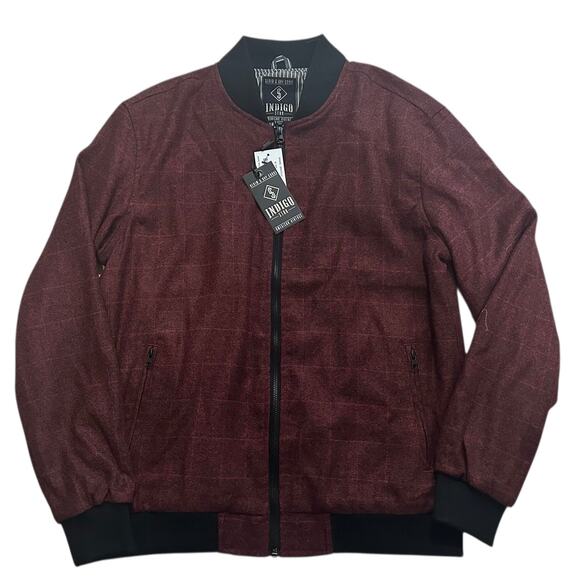 Indigo Star Jacket Mens M Red Bomber Full Zip Windowpane Crimson NWT - Picture 1 of 9